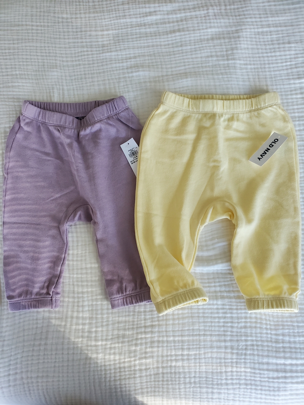 NWT Old Navy Lilac and Pale Yellow Baby Cotton Jogger Pants - 2-Pack